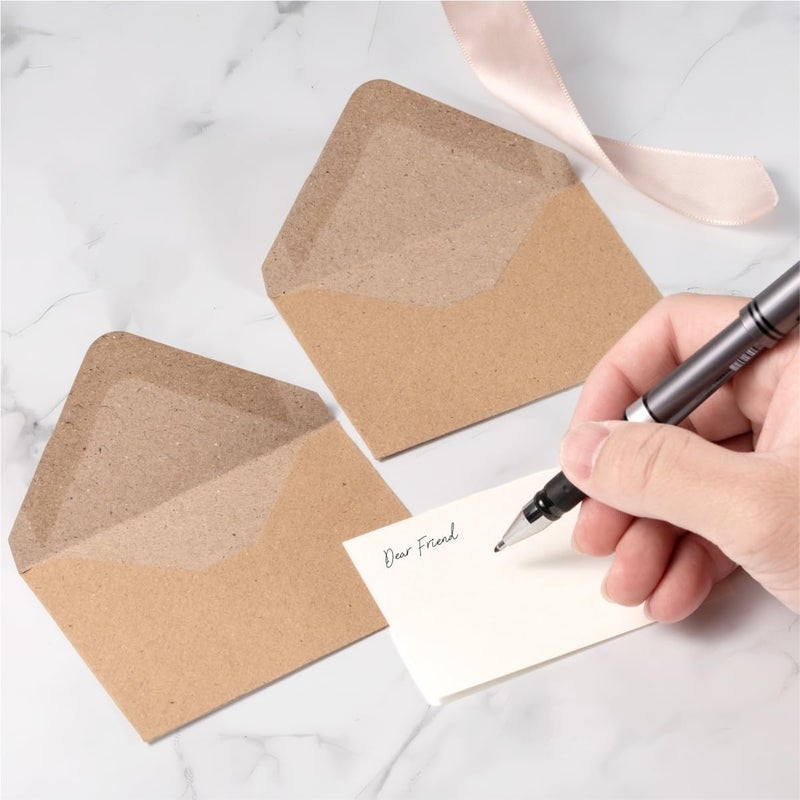 Keketer 50 Sets Kraft Mini Envelopes with Blank Gift Cards, Business & Note Cards - Wedding Invitation, Graduation, Holiday Pocket Envelopes 4x2.75" Bulk for Party Favors & Scrapbooking - Image 4